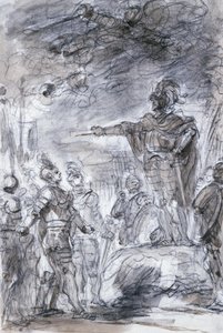 Szene aus Ariostos Orlando Furioso - Rodomonte und Mandricardo tragen ihren Fall vor Agramante vor